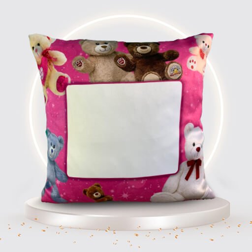 Personalized Pink color with Teddy Design Printed Pillow